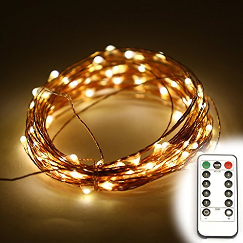 ER CHEN(TM) 8 Lighting Model Indoor and Outdoor Waterproof Battery Operated 100 LED String Lights on 33 Ft Long Ultra Thin Copper String Wire with 13 Key Remote Control(Warm White)
