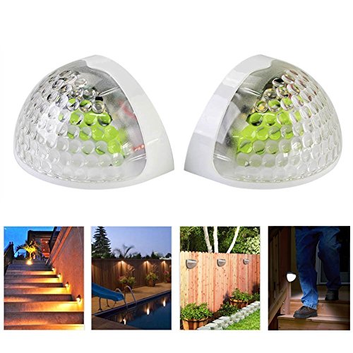 OTHWAY 2nd 6 LED Semi Circle Solar Lights Outdoor Bright Light Guardrail Sensor Light- Solar Energy Powered – Security IP65 Waterproof Auto On / Off Step Lights [2 Pack]- White