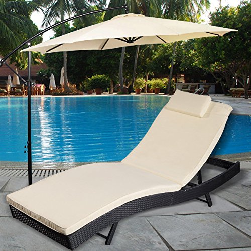 Tangkula Adjustable Pool Chaise Lounge Chair Outdoor Patio Furniture Pe Wicker W/cushion