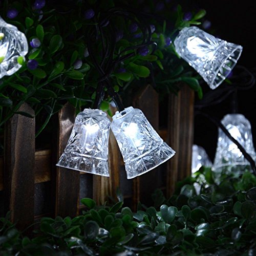 lederTEK Bell Solar Powered Christmas Lights White 40 LED 25ft 8 Modes Decorative Fairy String Light for Xmas Tree, Garden, Lawn, Patio, Home, Indoor Party, Wedding, Outdoor, Holiday Decorations