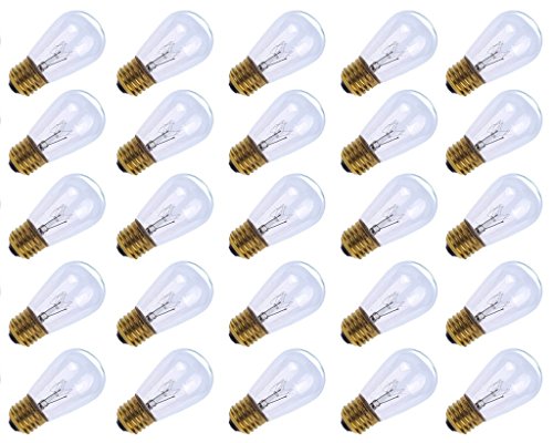 Pack of 25 – S14 11 Watt Glass Light Bulbs – Clear Glass- By Austin Light Co. – Warm Incandescent Replacement Bulbs. Idea for Austin Light Co String Lights. Fits E27 & 26 Base.