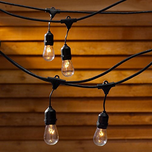 Outdoor Commercial String Globe Lights with Hanging Drop Sockets – 50ft – 24 Sockets and bulbs + 2 replacement Bulbs. Outdoor or Indoor. Great for patio, café, party, home, bistro, wedding, backyard