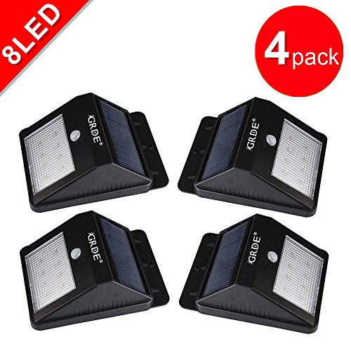 4X [Bigger 8 Led] GRDE 160 Lumens Wireless Solar Motion Sensor Light;Bigger Size Brighter Diamond Pattern Waterproof Security Light – Detector Activated;Solar Lights ,Path Lights for Patio – Deck – Garden – Courtyard – Outside Wall