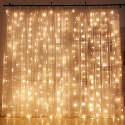 Twinkle Star 300 LED Window Curtain String Light for Wedding Party Home Garden Bedroom Outdoor Indoor Wall Decorations (Warm White)