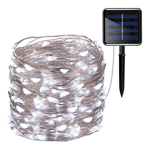 AMIR Solar Powered String Lights, 200 LED Copper Wire Lights, 72ft 8 Modes Starry Lights, Waterproof IP65 Fairy Christams Decorative Lights for Outdoor,Wedding, Homes, Party, Halloween ( White)