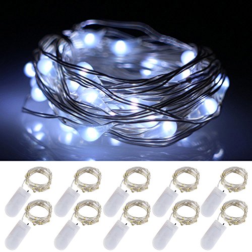 LXS Battery Operated Fairy Lights 10 Sets of 2M /20 LED,Amazingly Bright – Ultra-thin Flexible Easy to Wrap Silver Wire For Valentine’s day Christmas Wedding Party,Fairy Light Effect(10PCS-Pure White)