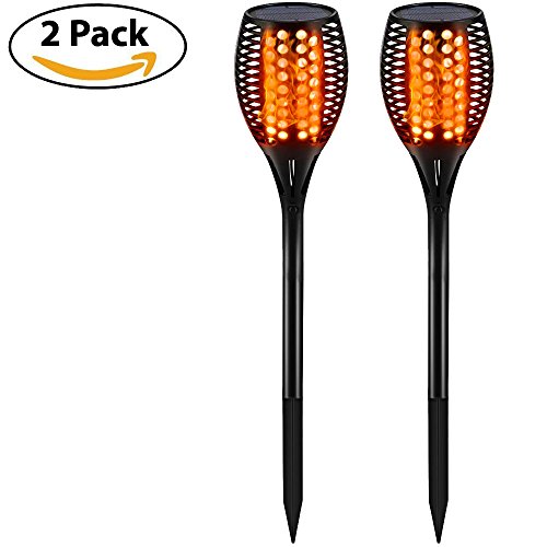 Gold Armour 2PACK/4PACK Solar Lights Outdoor – Flickering Flames Torch Lights Solar Light – Dancing Flame Lighting 96 LED Dusk to Dawn Flickering Tiki Torches Outdoor Waterproof Garden (2Pack Black)