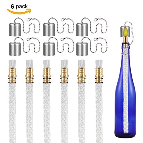 LANMU Wine Bottle Tiki Wicks,Oil Lamps,Tabletop Torch,Patio Torch,Table Top Torch Lantern Kit for Spring Summer Nights/Outdoors (6 Pack)