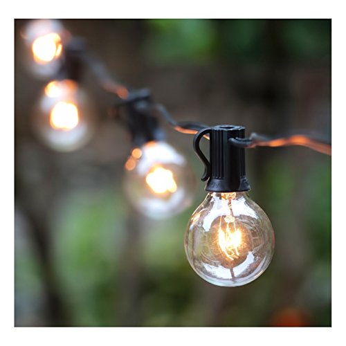 50Ft G40 Globe String Lights with 50 Clear Bulbs for Indoor/Outdoor Commercial Decor, Outdoor String Lights Perfect for Patio Backyard Porch Garden Pergola Market Cafe Bbq Umbrella Tents Decks, Black