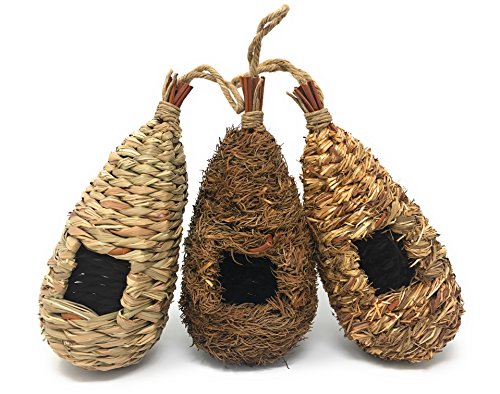 Set of 3 Hand Woven Teardrop Shaped Small Hanging Birdhouses