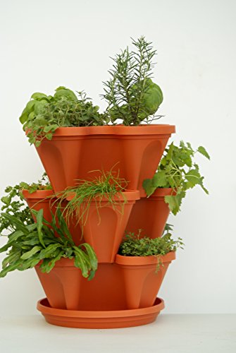 Mr. Stacky Self Watering 3 Tier Stackable Garden Vertical Planter Set, Terracotta