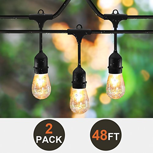 2-Pack SUNTHIN 48ft String of Lights with 15 x E26 Sockets and Hanging Loops, 18 x 11 Watt S14 Bulbs (3 Spares) -Indoor/Outdoor string lights, Commercial String Lights, Patio Lights, Light Strings