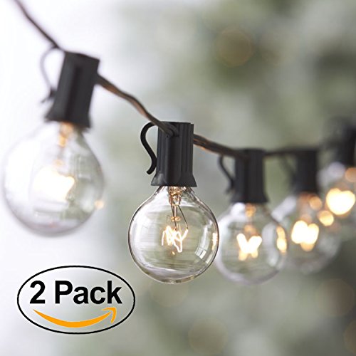 Lemontec String Lights,25FT Vintage Backyard Patio Lights with 25 Clear Globe Bulbs-UL listed for Indoor/Outdoor Use, Globe Wedding Light, Deckyard Tents Market Cafe Porch Party (2 Pack 50 Bulbs 50FT)