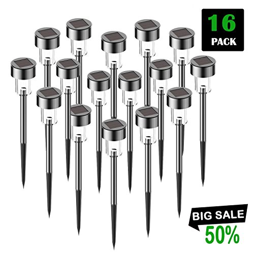 Solar Lights Outdoor [16pack]- Solar Powered Pathway Light – Bright White – Landscape Light For Lawn/Patio/Yard/Walkway/Driveway (Stainless Steel)