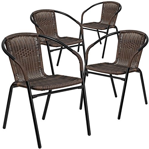 Flash Furniture 4 Pk. Dark Brown Rattan Indoor-Outdoor Restaurant Stack Chair