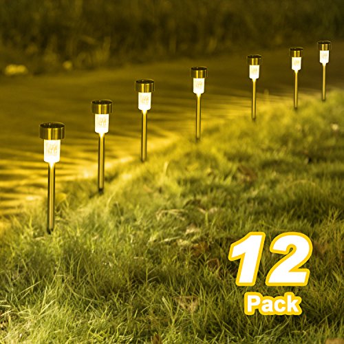 Sunnest Warm White Solar Garden Lights Outdoor, Solar Powered Pathway Lights, Outdoor Landscape Lighting for Garden/Yard/Lawn/Patio/Walkway/Driveway(12 Pack)