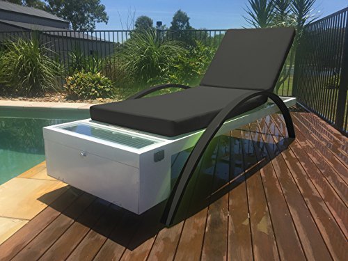 Solar Powered Chaise Lounge with Solar Panel for Charging Phones, Laptops and Tablets. Includes Two USB Charging Ports, 12v Power Outlet and Locker. All-weather Outdoor Patio (Black)