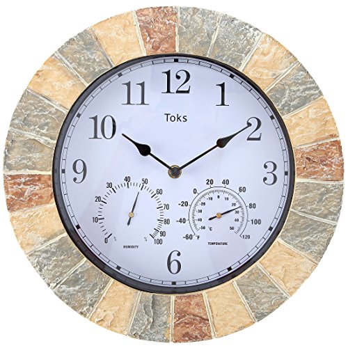 Lilyshome 14-Inch Faux-Stone Indoor or Outdoor Wall Clock with Thermometer and Hygrometer (Stone)