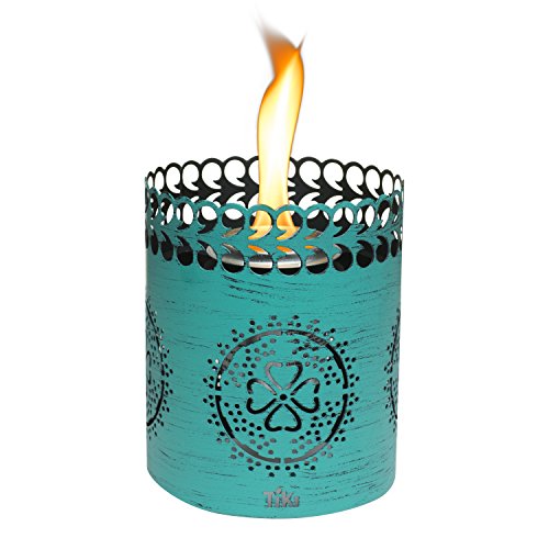TIKI Brand 6″ Clean Burn Flame Shield Tabletop Torch Lantern, Teal