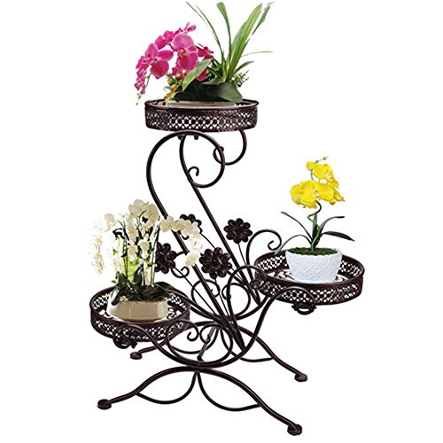 AISHN 3-Tiered Scroll Classic Plant Stand Decorative Metal Garden Patio Flower Pot Rack Display Shelf Holds 3-Flower Pot with Modern “S” Design (Bronze)