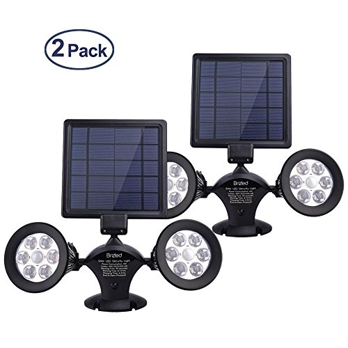 Brizled Solar Spotlights, 2 Modes Motion Sensor Solar Security Lights, 12 LED Outdoor Flood Light Dual Head 360 Degree Rotatable, IP65 Fully Weather Resistant for Wall, Garage, Patio and Deck, 2 Pack