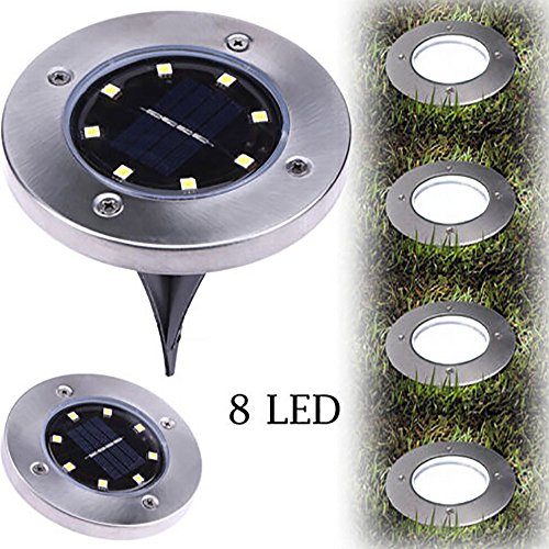 Wotryit LED Solar Power Buried Light Ground Lamp Outdoor Path Light Spot Lamp Yard Garden Lawn Landscape Decking Waterproof (8 LED, Warm White)