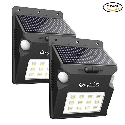 Solar Lights, OxyLED Wireless 12 LED Solar Motion Sensor Step Lights, Outdoor Wall Lights, Security Color-Changing Lights, Waterproof Landscape Light for Outdoor, Garden Decor, Patio, 2 Pack