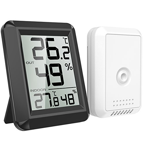 AMIR Digital Hygrometer, Indoor Outdoor Thermometer Hygrometer Monitor with Temperature Humidity Gauge, Wireless Outdoor Hygrometer, ¡æ/¨H Switch, for Home, Office, Baby Room, etc (Mini-Black)