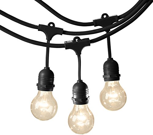 AmazonBasics Weatherproof Outdoor Patio String Lights G60 Bulb, Black, 48′