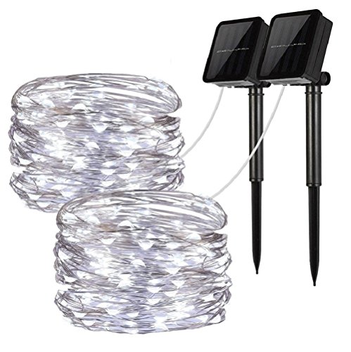 Solar String Lights, 2 Pack 100 LED Solar Fairy Lights 33 feet 8 Modes Copper Wire Lights Waterproof Outdoor String Lights for Garden Patio Gate Yard Party Wedding Indoor Bedroom Cool White – LiyanQ