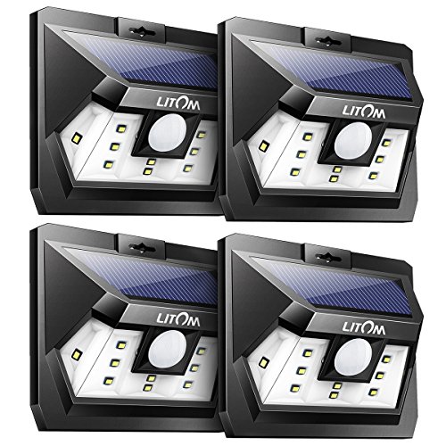 LITOM UPGRADED SOLAR LIGHTS OUTDOOR 10 LED, Super Bright Motion Sensor Solar Security Lights with Waterproof Wireless Design for Step Patio Garden Yard Porch Garage (4 Pack)