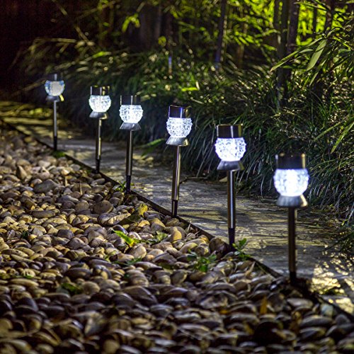 GIGALUMI Solar Lights Outdoor Garden Led Light Landscape/Pathway Lights Stainless Steel-6 Pack