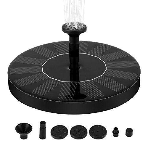 Solar Fountain Pump, 1.4W Free Standing Water Fountain Pump Kit with 4 Different Spray Heads for Bird Bath, Fish Tank, Small Pond and Garden (Black)