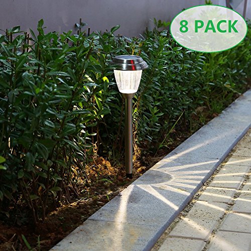 voona Solar LED Outdoor Lights 8-Pack Stainless Steel Pathway Landscape lights For Outdoor Path Patio Yard Deck Driveway and Garden, (Silver)