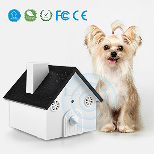 Homitem Ultrasonic Outdoor Bark Controller Sonic Bark Deterrent Anti-barking Devices, No Harm To Pets&Human,Easy Hanging/Mounting,3 Modes,Birdhouse Shaped,White(1-Pack)