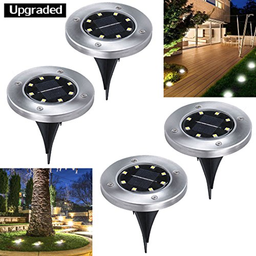Bokemar Solar Ground Lights Outdoor Decorative Garden Pathway Light 4 Pack Bright Garden Path Light Stainless Steel White LED Lighting for Yard Patio Walkway Driveway