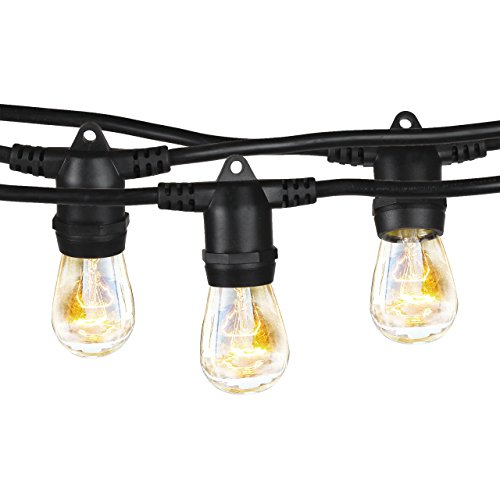 Brightech Ambience Pro Commercial Grade Outdoor Light Strand Non Hanging Sockets – 48 Ft Market Cafe Edison Vintage Bistro Weatherproof Strand for Patio Garden Porch Backyard Party Deck Yard – Black
