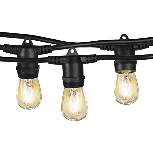 Brightech Ambience Pro LED Commercial Grade Outdoor Light Strand with Non Hanging Sockets- Dimmable 2 W Bulbs – 48 Ft Market Cafe Edison Vintage Bistro Weatherproof Strand for Porch Patio Garden -Blk