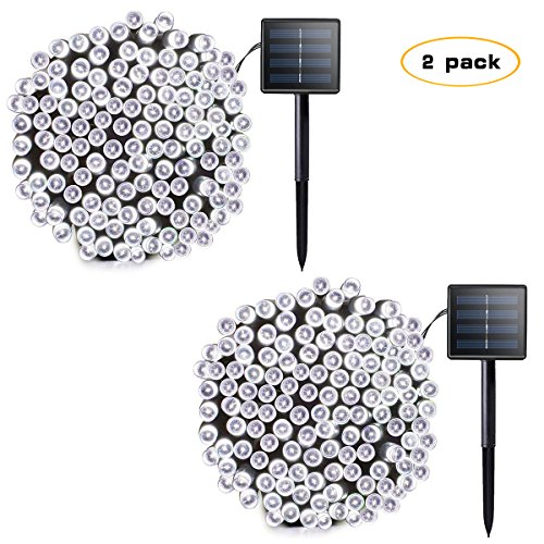 Lalapao 2 Pack Solar String Lights 72ft 22m 200 LED 8 Modes Solar Powered Xmas Outdoor Lights Waterproof Starry Christmas Fairy Lights for Indoor Gardens Homes Wedding Holiday Party (White)