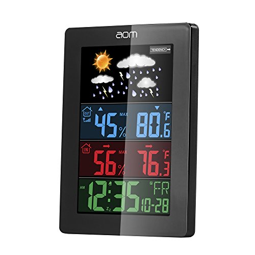 Indoor Outdoor Thermometer, Wireless Color Weather Station with Outdoor Sensor, Digital Temperature and Humidity Monitor with Forecast/Temperature/Humidity/Calendar/Alarm Clock