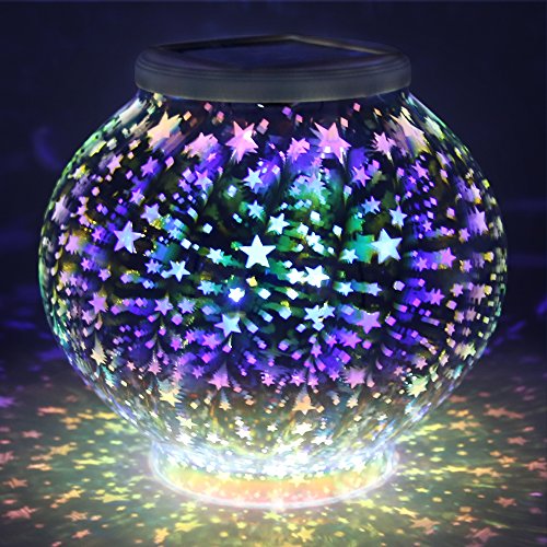 Color Changing Mosaic Solar Light, Pandawill Waterproof/ Weatherproof Crystal Glass Globe Ball light for for Garden, Patio, Party, Yard, Outdoor/ Indoor Decorations (Stars) …