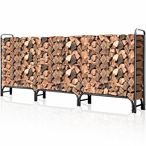 Outdoor Firewood Log Rack for Fireplace 12ft Heavy Duty Firewood Pile Storage Racks for Patio Deck Metal Log Holder Stand Tubular Steel Wood Stacker Outside Fire place Tools Accessories Black