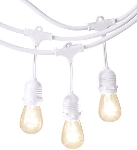 AmazonBasics Weatherproof Outdoor Patio String Lights S14 Bulb, White, 48′