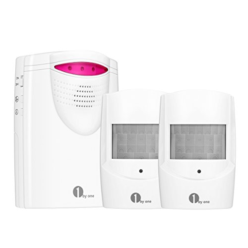 1byone Wireless Home Security Driveway Alarm, 1 Battery-operated Receiver and 2 PIR Motion Sensor Detector Weatherproof Patrol Infrared Alert System Kit