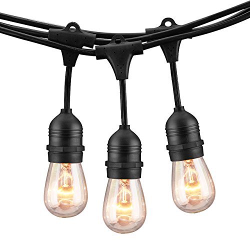 Outdoor String Lights, Atmoko 49 Foot Weatherproof Incandescent String Lights with 15 Hanging Sockets and E26 Edison Bulbs, UL Listed, Commercial Grade Outdoor Lights for Patio/Bistro/Cafe