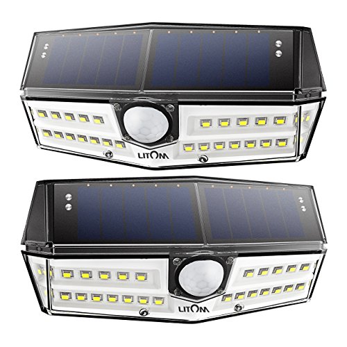 Litom Solar Lights Outdoor 30 LED, Super Bright Motion Sensor Solar Lights with Exclusive Wide Angle Design and IP66 Waterproof, Security Solar Wall Lights for Garden, Yard, Patio, Garage (2 Pack)