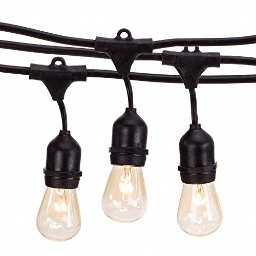 Outdoor String Lights – Heavy Duty Hanging Market Patio Cafe Pergola Rope String Backyard Lights Pro Weatherproof Commercial Quality Bistro Umbrella Festoon Garden Lights (50 Feet, Black)