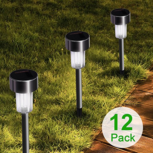 Stripsun LED Solar Garden Lights, [12 Pack] Stainless Steel Outdoor Solar Landscape Lights / Pathway Lights for Lawn, Yard, and Driveway