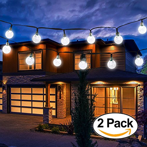 Vivii Solar String Light 20 ft 30 LED Crystal Ball Waterproof String Lights Solar Powered Fairy Lighting for Garden Home Landscape Holiday Decorations, White, 2 Pack