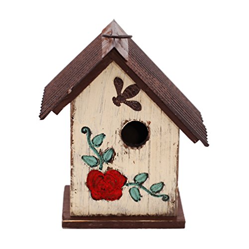 Wooden Carved Floral Birdhouse with Hanging(White)